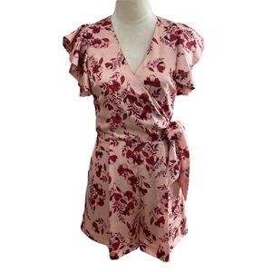 Monique Lhuillier pink satin romper floral print Size 0